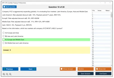 AFP CTP Certified Treasury Professional Practice test exam simulator test engine exam Prep practice test questions answers Image 10