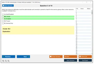 Veritas VCS-260 Administration of Veritas InfoScale Availability 7.3 for UNIX/Linux Practice test exam simulator test engine exam Prep practice test questions answers Image 5