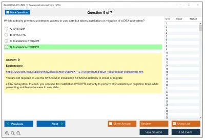 IBM C2090-318 DB2 12 System Administrator for z/OS Practice test exam simulator test engine exam Prep practice test questions answers Image 5