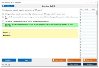Isaca COBIT5 COBIT 5 Foundation Exam Practice test exam simulator test engine exam Prep practice test questions answers Image 2