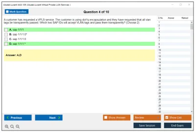 Alcatel-Lucent 4A0-105 Nokia Virtual Private LAN Services Practice test exam simulator test engine exam Prep practice test questions answers Image 4
