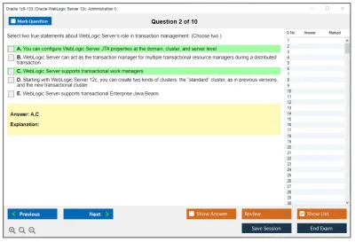 Oracle 1z0-133 Oracle WebLogic Server 12c: Administration I Practice test exam simulator test engine exam Prep practice test questions answers Image 2