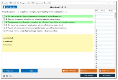 Oracle 1z0-1058 Oracle Risk Management Cloud 2019 Implementation Essentials Practice test exam simulator test engine exam Prep practice test questions answers Image 2