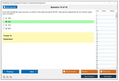 WorldatWork C3E Quantitative Principles in Compensation Management Practice test exam simulator test engine exam Prep practice test questions answers Image 10