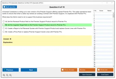 Salesforce CPQ-Specialist Salesforce Certified CPQ Specialist Practice test exam simulator test engine exam Prep practice test questions answers Image 8