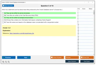 Oracle 1z0-082 Oracle Database Administration I Practice test exam simulator test engine exam Prep practice test questions answers Image 5