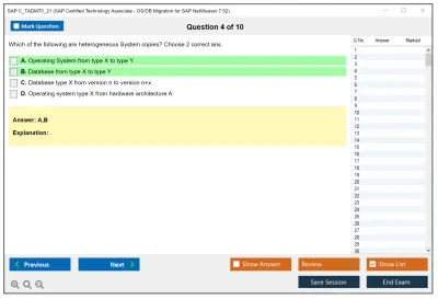 SAP C_TADM70_21 SAP Certified Technology Associate - OS/DB Migration for SAP NetWeaver 7.52 Practice test exam simulator test engine exam Prep practice test questions answers Image 4