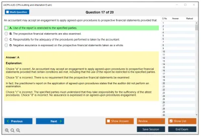AICPA AUD CPA Auditing and Attestation Exam Practice test exam simulator test engine exam Prep practice test questions answers Image 17