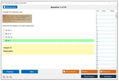 CIW 1D0-735 CIW JavaScript Specialist Practice test exam simulator test engine exam Prep practice test questions answers Image 1