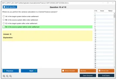SAP C_S4FCF_2021 SAP Certified Application AssociateCentral Finance in SAP S/4HANA (SAP S/4HANA 2021) Practice test exam simulator test engine exam Prep practice test questions answers Image 10