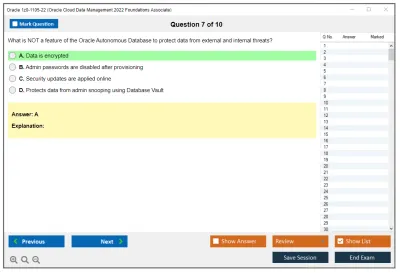 Oracle 1z0-1105-22 Oracle Cloud Data Management 2022 Foundations Associate Practice test exam simulator test engine exam Prep practice test questions answers Image 7