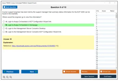 Avaya 76940X Avaya Converged Platform Support Exam Practice test exam simulator test engine exam Prep practice test questions answers Image 9