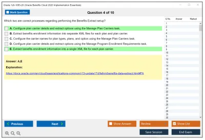 Oracle 1z0-1053-20 Oracle Benefits Cloud 2020 Implementation Essentials Practice test exam simulator test engine exam Prep practice test questions answers Image 4