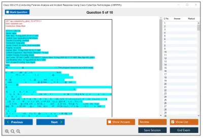 Cisco 300-215 Conducting Forensic Analysis and Incident Response Using Cisco CyberOps Technologies (CBRFIR) Practice test exam simulator test engine exam Prep practice test questions answers Image 5