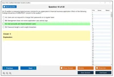 Isaca CISA Certified Information Systems Auditor Practice test exam simulator test engine exam Prep practice test questions answers Image 16