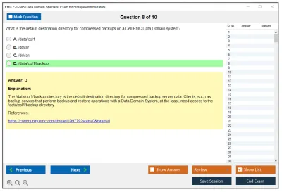 EMC E20-585 Data Domain Specialist Exam for Storage Administrators Practice test exam simulator test engine exam Prep practice test questions answers Image 8