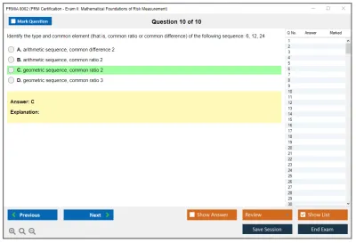 PRMIA 8002 PRM Certification - Exam II: Mathematical Foundations of Risk Measurement Practice test exam simulator test engine exam Prep practice test questions answers Image 10