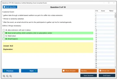 Salesforce CRT-550 Salesforce Certified Marketing Cloud Consultant Practice test exam simulator test engine exam Prep practice test questions answers Image 5