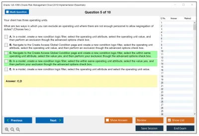 Oracle 1z0-1058 Oracle Risk Management Cloud 2019 Implementation Essentials Practice test exam simulator test engine exam Prep practice test questions answers Image 5