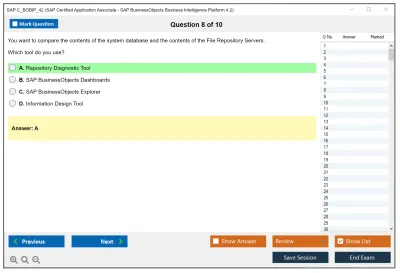 SAP C_BOBIP_42 SAP Certified Application Associate - SAP BusinessObjects Business Intelligence Platform 4.2 Practice test exam simulator test engine exam Prep practice test questions answers Image 8