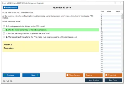 Oracle 1z0-521 Oracle EBS R12.1 Order Management Essentials Practice test exam simulator test engine exam Prep practice test questions answers Image 10