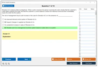 CPA AA Audit & Insurance Practice test exam simulator test engine exam Prep practice test questions answers Image 7