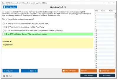 Cisco 300-720 Securing Email with Cisco Email Security Appliance (300-720 SESA) Practice test exam simulator test engine exam Prep practice test questions answers Image 9