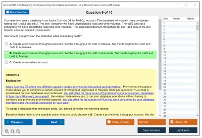 Microsoft DP-420 Designing and Implementing Cloud-Native Applications Using Microsoft Azure Cosmos DB Practice test exam simulator test engine exam Prep practice test questions answers Image 9