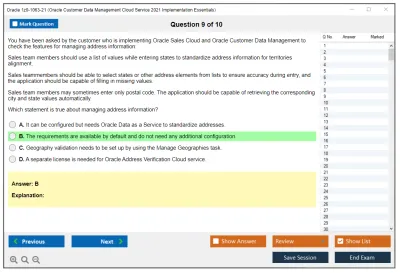 Oracle 1z0-1063-21 Oracle Customer Data Management Cloud Service 2021 Implementation Essentials Practice test exam simulator test engine exam Prep practice test questions answers Image 9