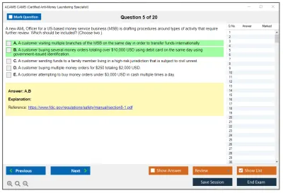 ACAMS CAMS Certified Anti-Money Laundering Specialist (6th Edition) Practice test exam simulator test engine exam Prep practice test questions answers Image 5