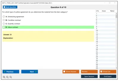 SAP C_TS462_2021 SAP Certified Application AssociateSAP S/4HANA Sales 2021 Practice test exam simulator test engine exam Prep practice test questions answers Image 9