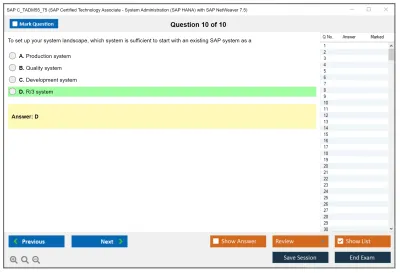 SAP C_TADM55_75 SAP Certified Technology Associate - System Administration (SAP HANA) with SAP NetWeaver 7.5 Practice test exam simulator test engine exam Prep practice test questions answers Image 10