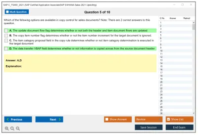 SAP C_TS460_2021 SAP Certified Associate - SAP S/4HANA Sales 2021 Upskilling Practice test exam simulator test engine exam Prep practice test questions answers Image 5