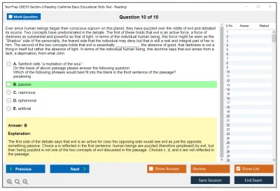Test Prep CBEST-Section-2-Reading California Basic Educational Skills Test - Reading Practice test exam simulator test engine exam Prep practice test questions answers Image 10