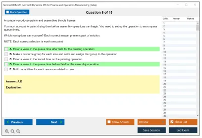 Microsoft MB-320 Microsoft Dynamics 365 for Finance and Operations-Manufacturing  Practice test exam simulator test engine exam Prep practice test questions answers Image 8