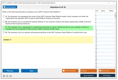 SAP C_C4H630_21 SAP Certified Development Associate - SAP Customer Data Platform Practice test exam simulator test engine exam Prep practice test questions answers Image 6