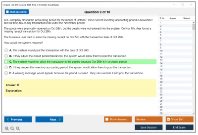 Oracle 1z0-519 Oracle EBS R12.1 Inventory Essentials Practice test exam simulator test engine exam Prep practice test questions answers Image 9