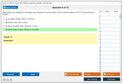 Oracle 1z0-1042-20 Oracle Cloud Platform Application Integration 2020 Specialist Practice test exam simulator test engine exam Prep practice test questions answers Image 9