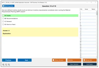 SAP C_TB1200_10 SAP Certified Associate - SAP Business One Release 10.0 Practice test exam simulator test engine exam Prep practice test questions answers Image 10