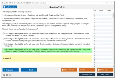 Oracle 1z0-1053-20 Oracle Benefits Cloud 2020 Implementation Essentials Practice test exam simulator test engine exam Prep practice test questions answers Image 7