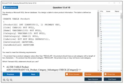 Microsoft 70-461 Querying Microsoft SQL Server 2012 Practice test exam simulator test engine exam Prep practice test questions answers Image 13