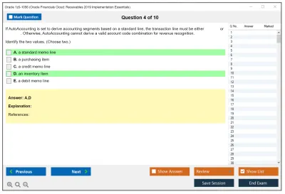 Oracle 1z0-1056 Oracle Financials Cloud: Receivables 2019 Implementation Essentials Practice test exam simulator test engine exam Prep practice test questions answers Image 4