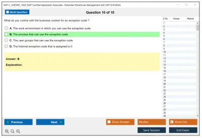 SAP C_S4EWM_1909 SAP Certified Application Associate - Extended Warehouse Management with SAP S/4HANA Practice test exam simulator test engine exam Prep practice test questions answers Image 10