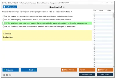 SAP C_S4EWM_1909 SAP Certified Application Associate - Extended Warehouse Management with SAP S/4HANA Practice test exam simulator test engine exam Prep practice test questions answers Image 6