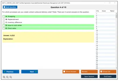 SAP C_S4EWM_2020 SAP Certified Associate - Extended Warehouse Management with SAP S/4HANA Practice test exam simulator test engine exam Prep practice test questions answers Image 4