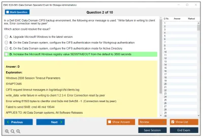 EMC E20-585 Data Domain Specialist Exam for Storage Administrators Practice test exam simulator test engine exam Prep practice test questions answers Image 2