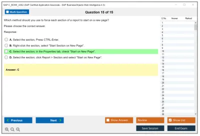 SAP C_BOWI_4302 SAP Certified Application Associate - SAP BusinessObjects Web Intelligence 4.3 Practice test exam simulator test engine exam Prep practice test questions answers Image 15