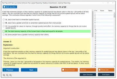 Test Prep LSAT-Test Law School Admission Test: Logical Reasoning, Reading Comprehension, Analytical Reasoning Practice test exam simulator test engine exam Prep practice test questions answers Image 15
