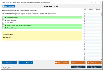 SAP C_TS414_2021 SAP Certified Application AssociateSAP S/4HANA Quality Management Practice test exam simulator test engine exam Prep practice test questions answers Image 1