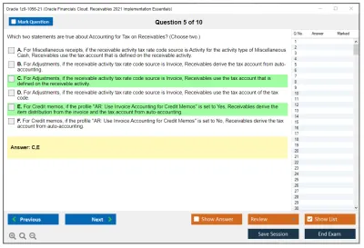Oracle 1z0-1056-21 Oracle Financials Cloud: Receivables 2021 Implementation Essentials Practice test exam simulator test engine exam Prep practice test questions answers Image 5